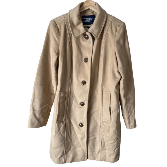 Lands End 12 NWT Wool Tan Coat Women's Trench Button Front Pockets - Picture 1 of 7